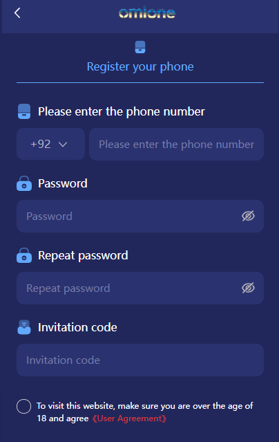 Omione secure user portal for fast account registration for Pakistani players.